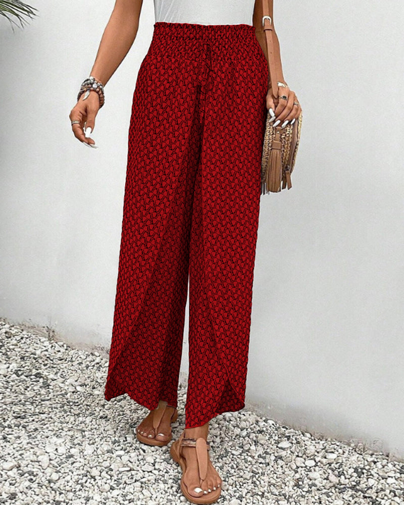 Women's High-Waisted Palazzo Trousers with Geometric Print | Wide Leg