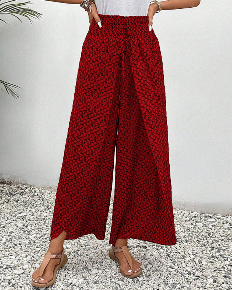 Women's High-Waisted Palazzo Trousers with Geometric Print | Wide Leg