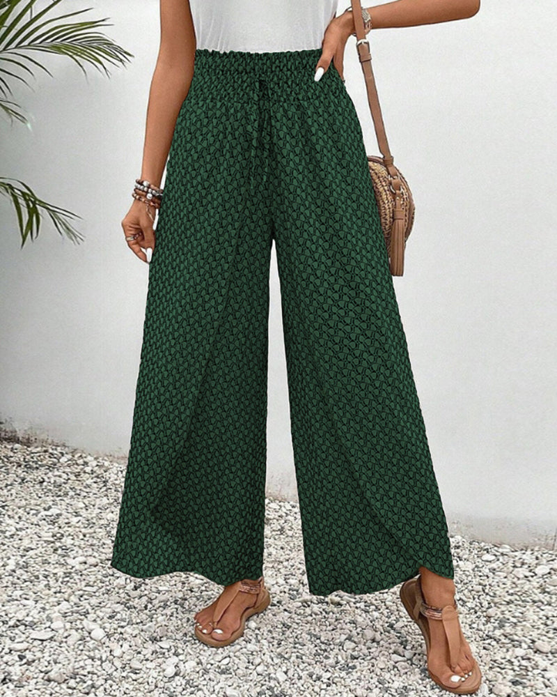 Women's High-Waisted Palazzo Trousers with Geometric Print | Wide Leg green