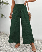 Women's High-Waisted Palazzo Trousers with Geometric Print | Wide Leg green