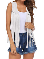 Damaris | Women's Vest | Sleeveless Fringe Detailing White