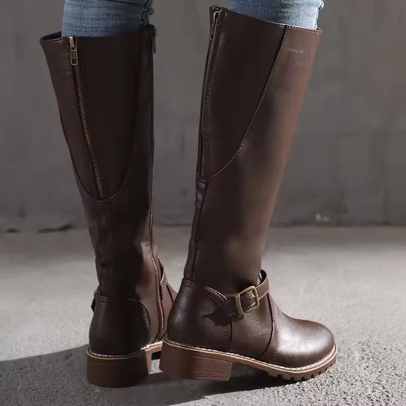 Bersh | Boots For Women | Knee High Flat Heel With Buckle Strap