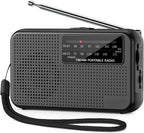 Portable AM/FM Emergency Radio Battery Powered with Telescopic Antenna & Headphone Jack - Compact Transistor Pocket Radio for Camping, Survival & Home Black