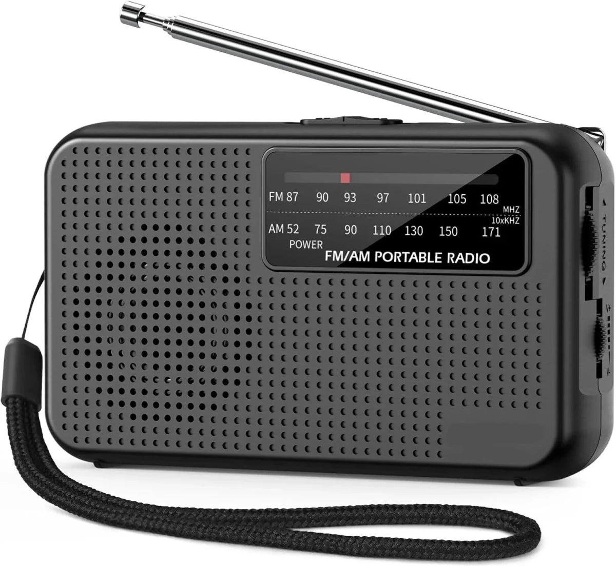 Portable AM/FM Emergency Radio Battery Powered with Telescopic Antenna & Headphone Jack - Compact Transistor Pocket Radio for Camping, Survival & Home Black