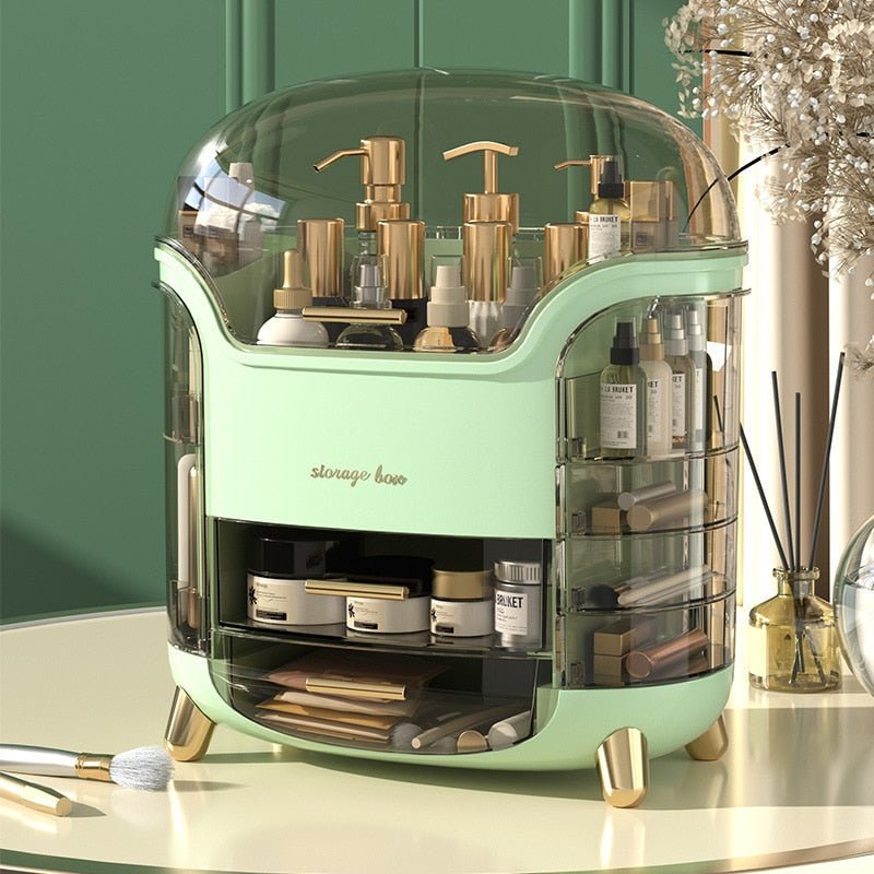 Luxury Makeup Organizer – Dustproof Makeup Storage Box with Compartments, Vanity Cosmetic Organizer, Green or White