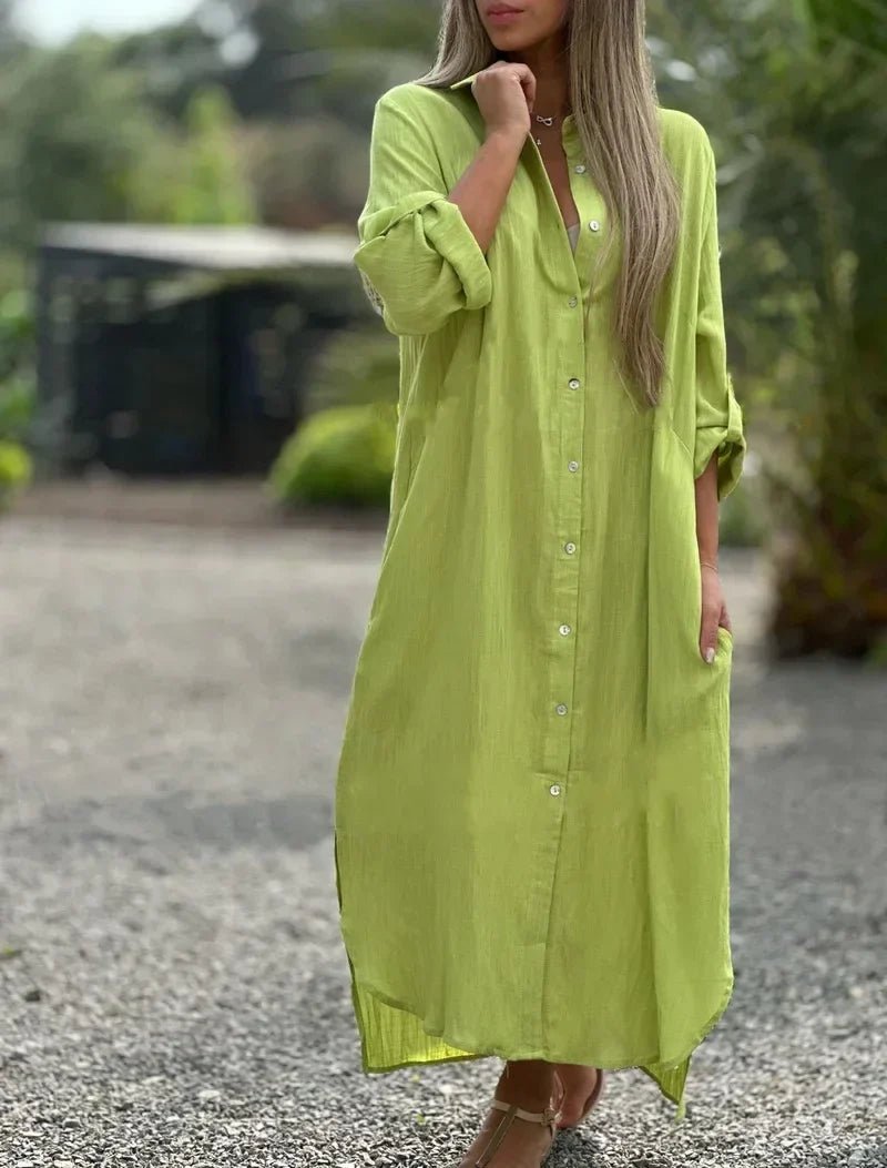 Damaris | Women’s Long Sleeve Shirt Maxi Dress Light Green