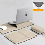 Laptop Sleeve Case with Ergonomic Foldable Stand for MacBook Air Pro 13 13.6 M4, HP, Dell, Huawei - Waterproof Slim Notebook Cover 13 14 15 15.6 16 Inch Khaki Set