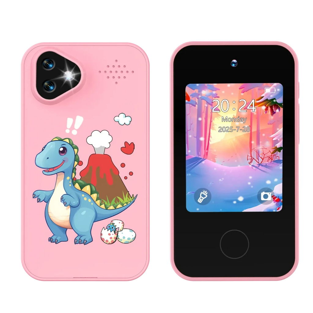 Kids Smartphone Toy with Dual Camera - 1080P HD Video & MP3 Music Player with Games Dinosaur Pink