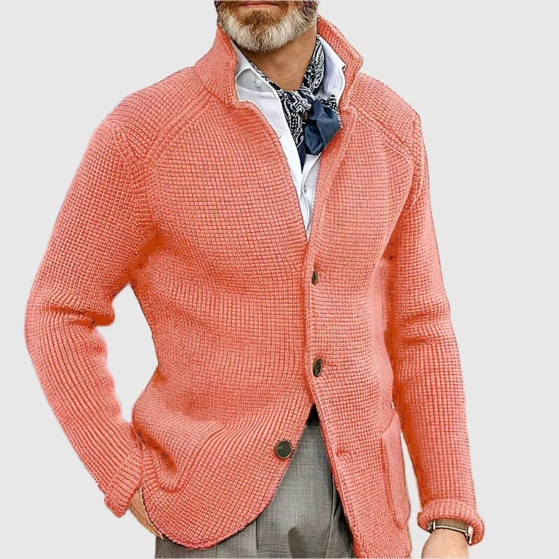 Hermosa | Men’s Cardigan | Button Front Stand Collar Light Orange