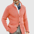 Hermosa | Men’s Cardigan | Button Front Stand Collar Light Orange