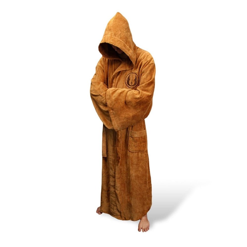 Men's Long Flannel Robe with Hood – Warm Extra-Long Hooded Bathrobe with Belt, Absorbent, Black or Brown – Hommes Brown