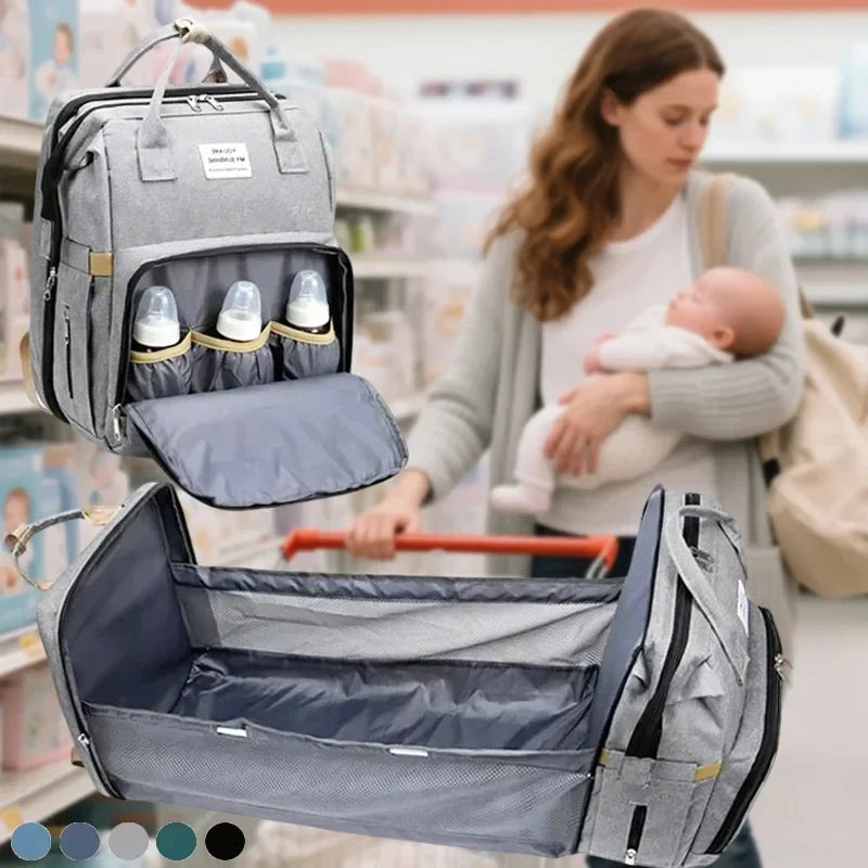 3-in-1 Diaper Bag Backpack with Changing Station - Foldable Baby Bed & Travel Bassinet