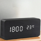LED Wooden Digital Clock – Voice-Activated Alarm Clock with Adjustable Brightness, Battery or USB, 8 Styles