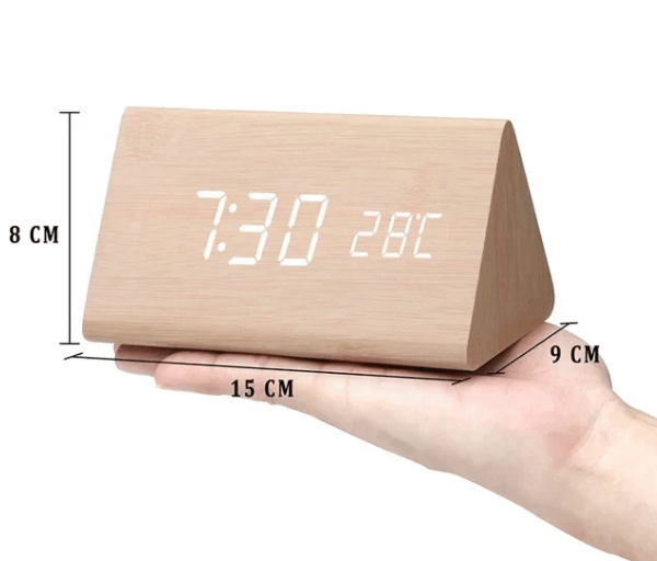 LED Wooden Digital Clock – Voice-Activated Alarm Clock with Adjustable Brightness, Battery or USB, 8 Styles