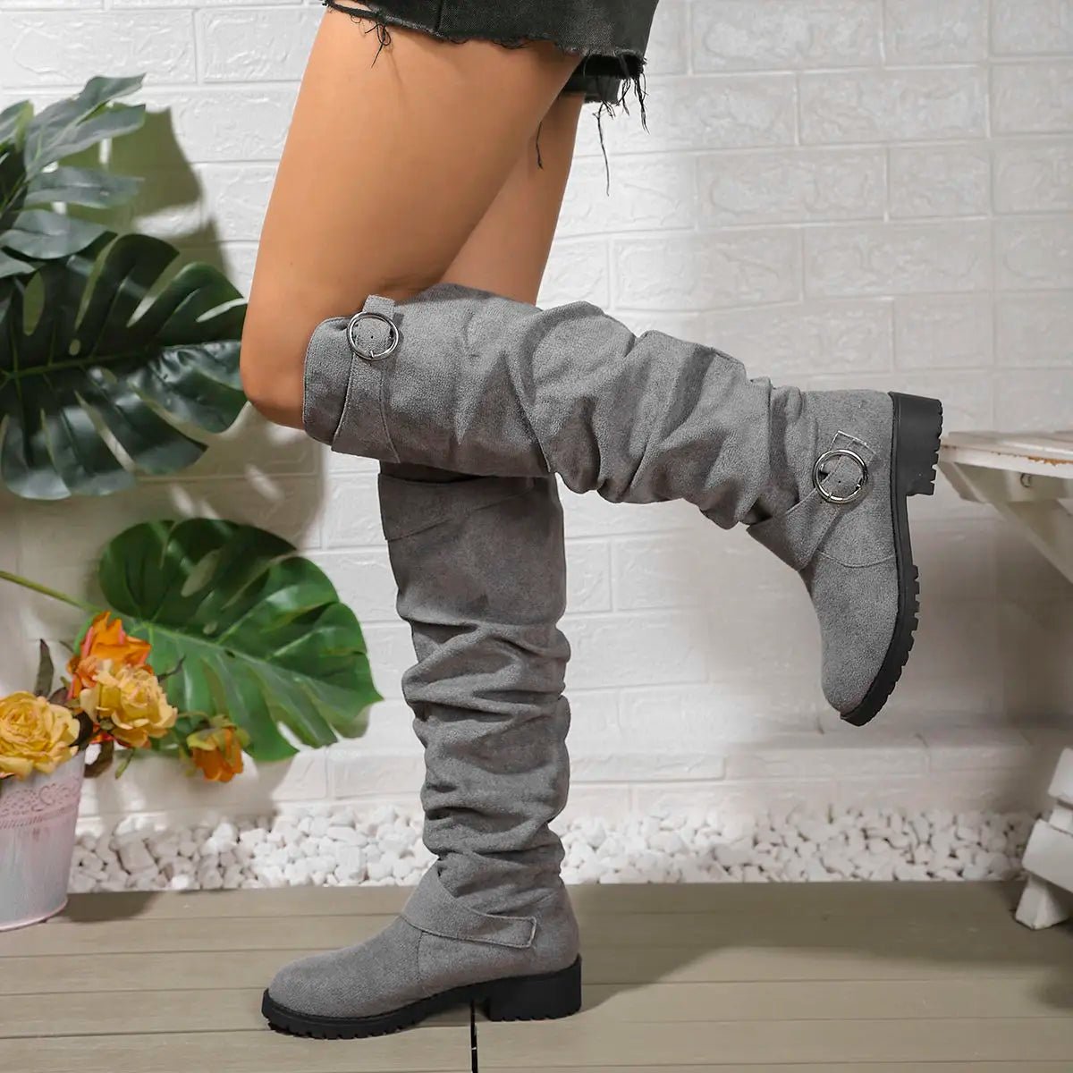 Dôre | Knee High Boots for Women | Low Block Decorative Ring Accents