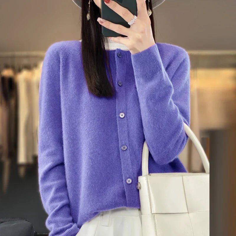 Solis | Women’s Cardigan | Round Neckline Knitted Violet