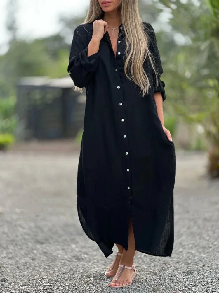 Damaris | Women’s Long Sleeve Shirt Maxi Dress Black