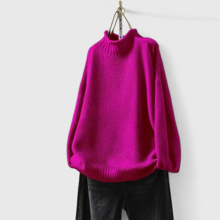 Isana | Women’s Sweater | High Ribbed Turtleneck Collar Dark Pink