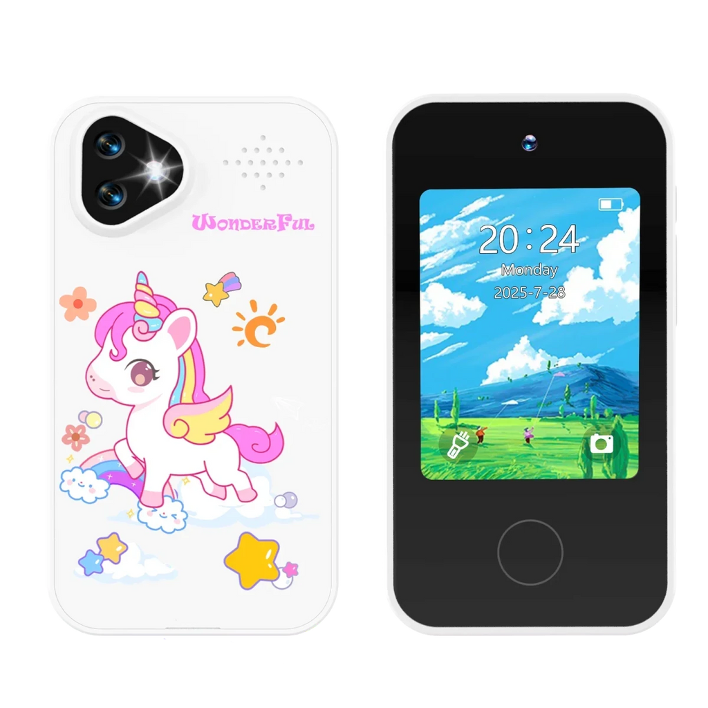 Kids Smartphone Toy with Dual Camera - 1080P HD Video & MP3 Music Player with Games Pony White