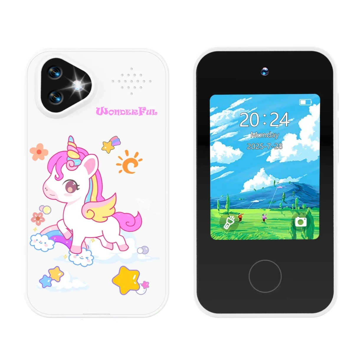 Kids Smartphone Toy with Dual Camera - 1080P HD Video & MP3 Music Player with Games Pony White