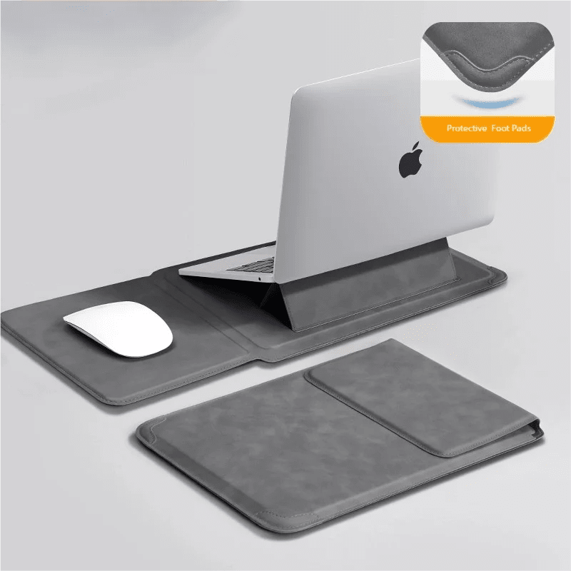 Laptop Sleeve Case with Ergonomic Foldable Stand for MacBook Air Pro 13 13.6 M4, HP, Dell, Huawei - Waterproof Slim Notebook Cover 13 14 15 15.6 16 Inch Deep Grey