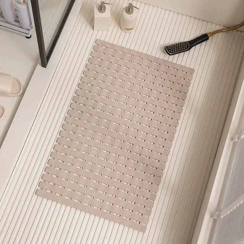 Non-Slip Bath Mat with Suction Cups and Drain Holes – Soft TPE Shower & Bathtub Mat, 16 x 25 in, 4 Colors Khaki 16 x 25 in