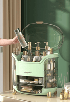 Luxury Makeup Organizer – Dustproof Makeup Storage Box with Compartments, Vanity Cosmetic Organizer, Green or White