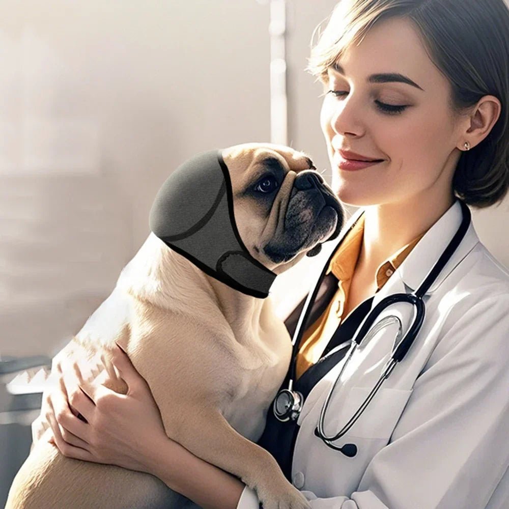 Dog Noise Cancelling Ear Muffs & Waterproof Swimming Cap - Soundproof Anxiety Relief Snood, Calming Pet Headgear for Fireworks, Grooming & Thunder