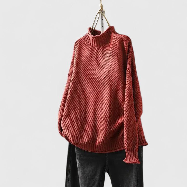 Isana | Women’s Sweater | High Ribbed Turtleneck Collar Red