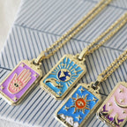 Tarot Card Necklace – Stainless Steel Tarot Pendant Necklace, Sun, Moon, Star & World, Each with Its Own Meaning – Amore