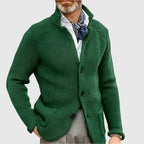 Hermosa | Men’s Cardigan | Button Front Stand Collar Dark Green