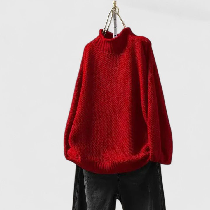 Isana | Women’s Sweater | High Ribbed Turtleneck Collar Dark Red