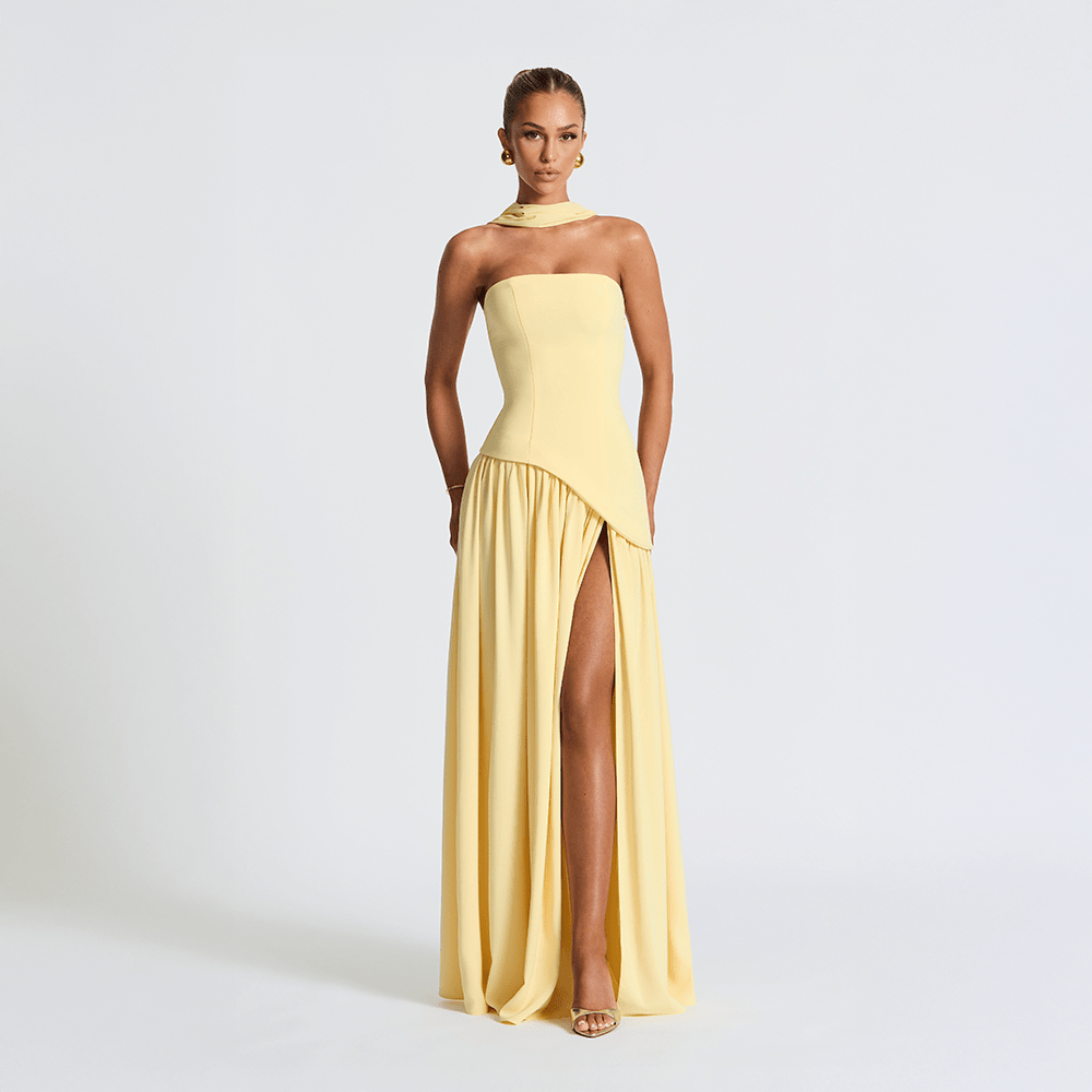 Seléne | Women's Long Dress – Strapless, Asymmetrical Cut & High Slit 0