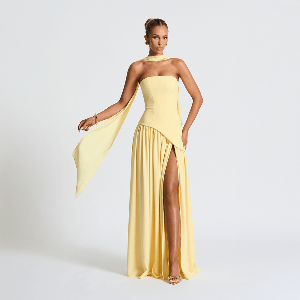 Seléne | Women's Long Dress – Strapless, Asymmetrical Cut & High Slit 2