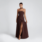 Seléne | Women's Long Dress – Strapless, Asymmetrical Cut & High Slit 4