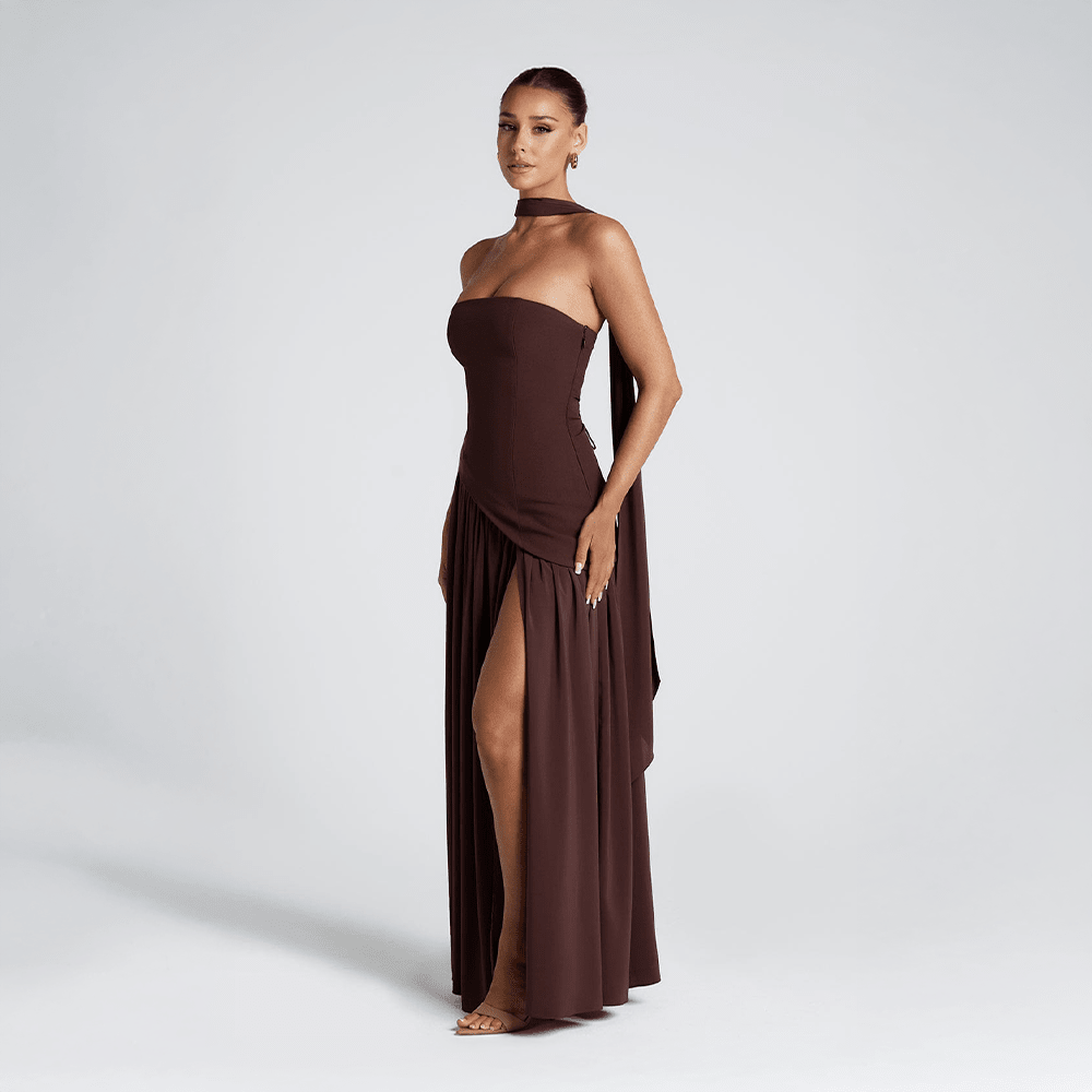 Seléne | Women's Long Dress – Strapless, Asymmetrical Cut & High Slit 5