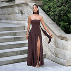 Seléne | Women's Long Dress – Strapless, Asymmetrical Cut & High Slit 7