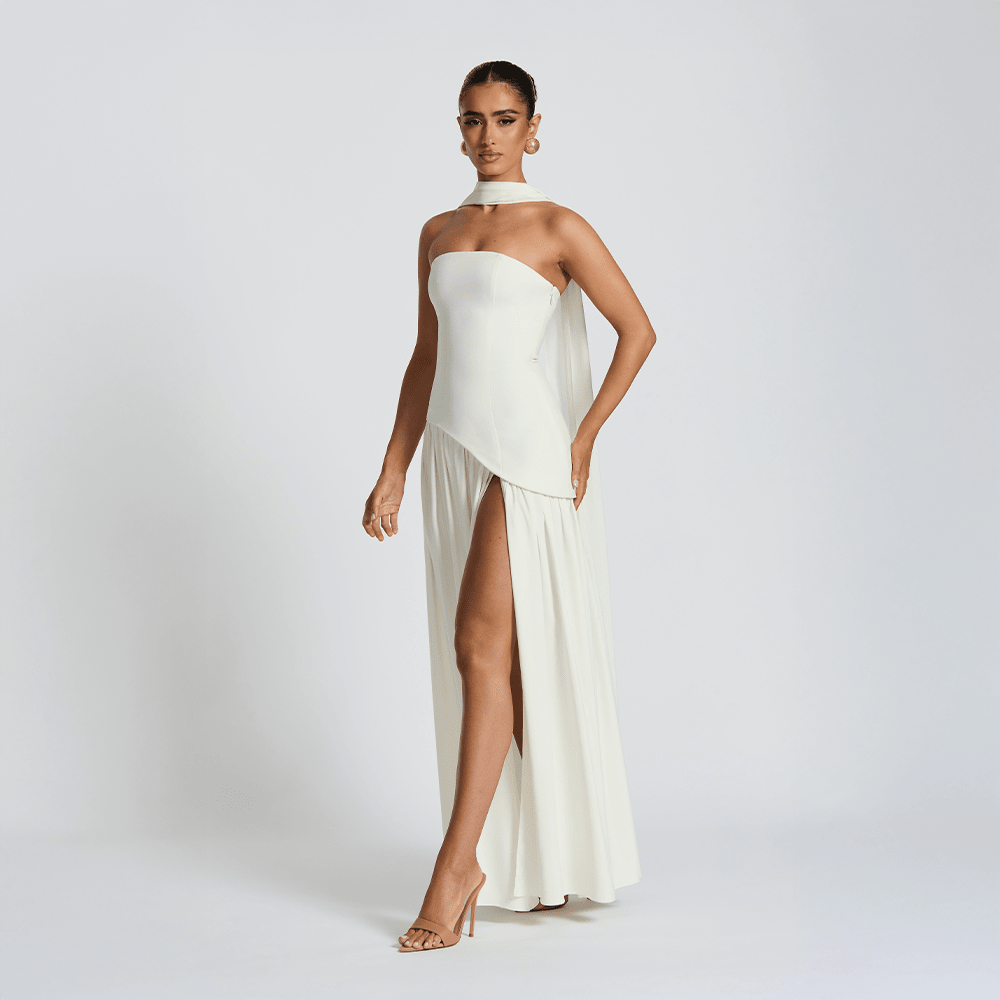 Seléne | Women's Long Dress – Strapless, Asymmetrical Cut & High Slit 9