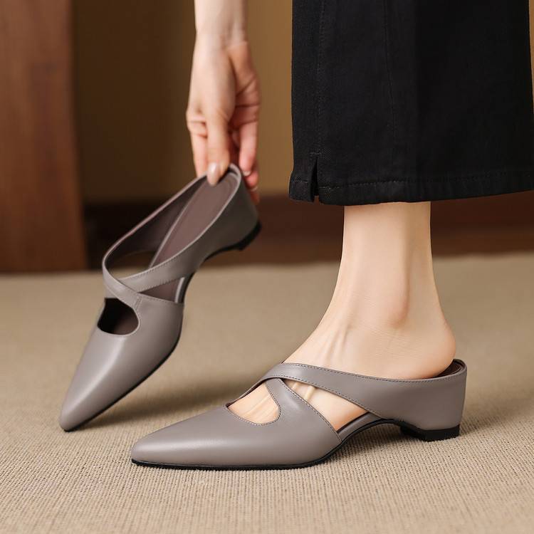 Selva Genuine Leather Cross-Strap Pointed Mules 1