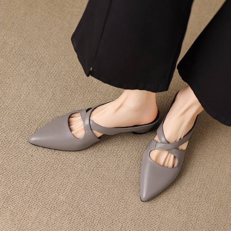 Selva Genuine Leather Cross-Strap Pointed Mules 2
