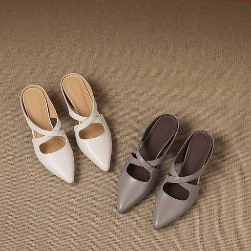 Selva Genuine Leather Cross-Strap Pointed Mules 6