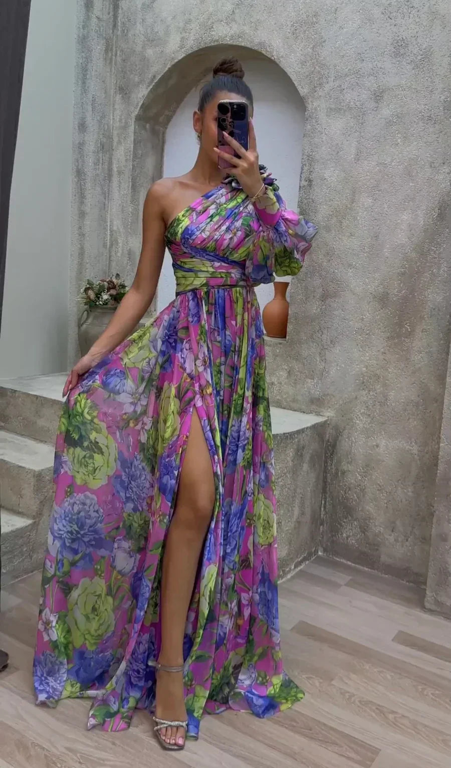 Selana | Elegant Flowy Shoulder Dress for Summer Events Purple