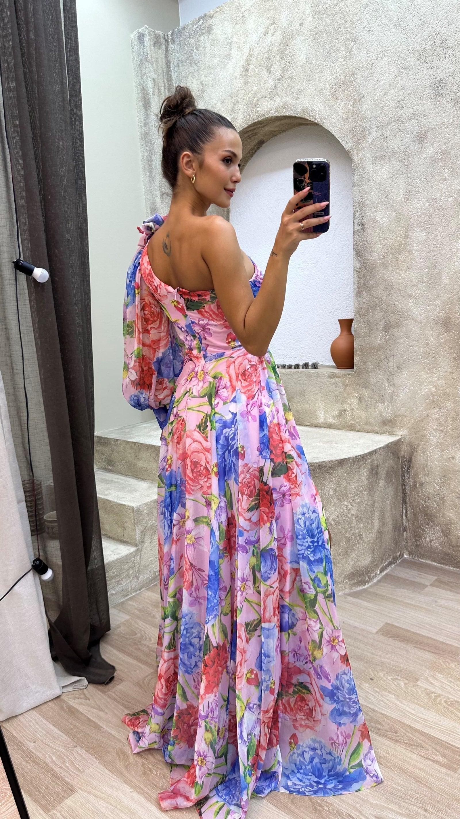 Selana | Elegant Flowy Shoulder Dress for Summer Events