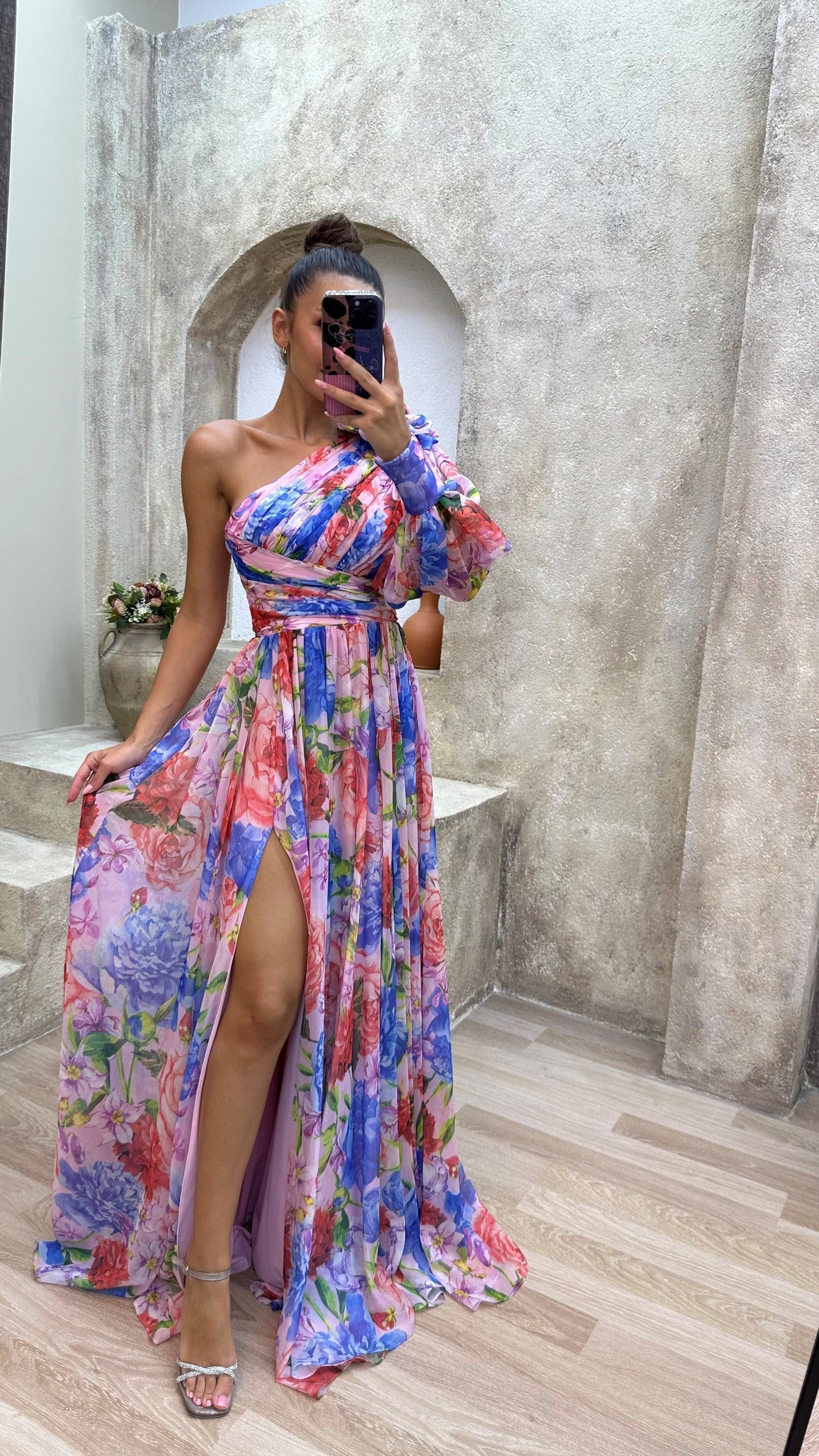 Selana | Elegant Flowy Shoulder Dress for Summer Events