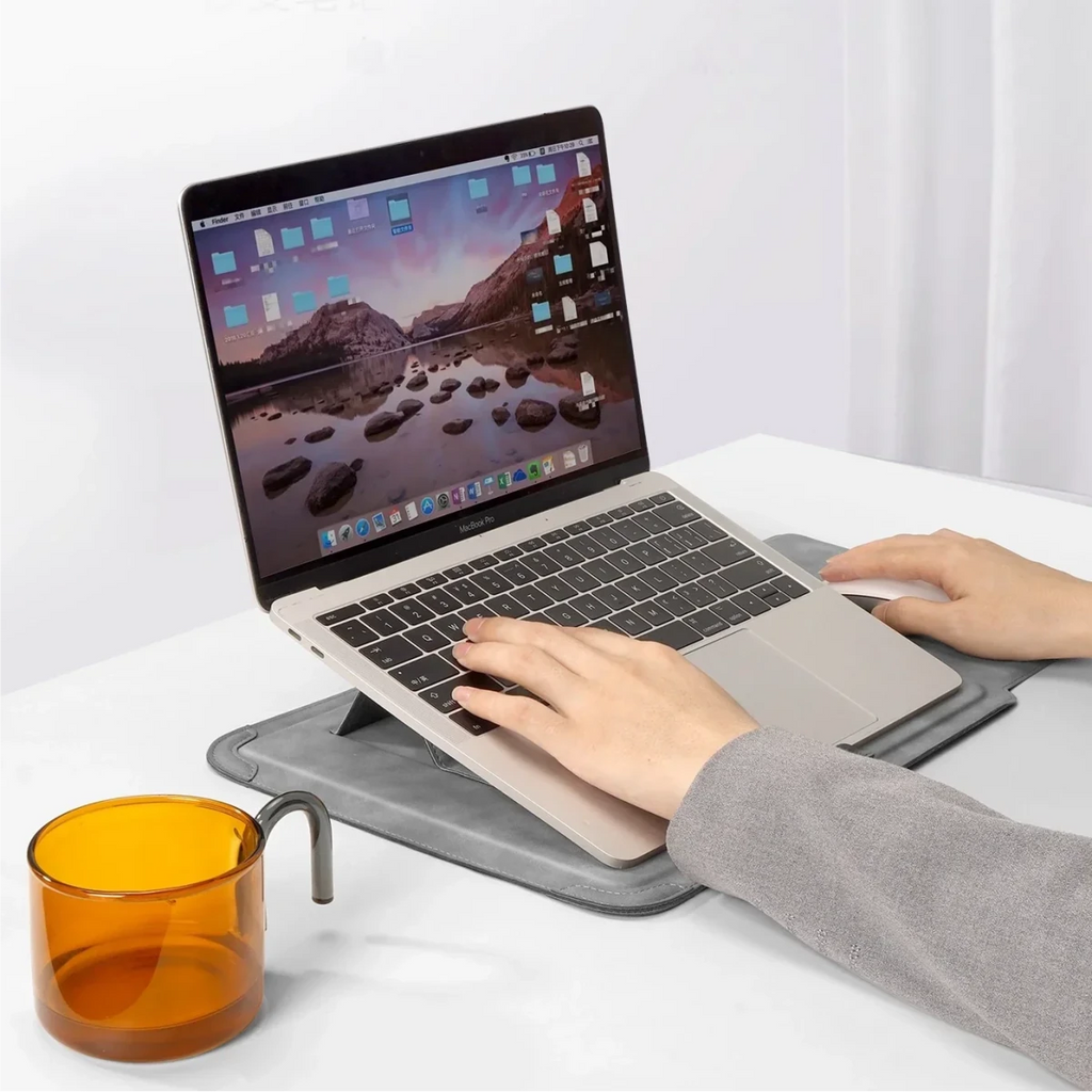 Laptop Sleeve Case with Ergonomic Foldable Stand for MacBook Air Pro 13 13.6 M4, HP, Dell, Huawei - Waterproof Slim Notebook Cover 13 14 15 15.6 16 Inch