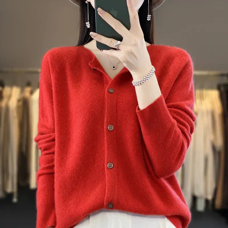 Solis | Women’s Cardigan | Round Neckline Knitted Red