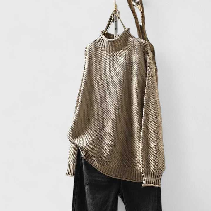 Isana | Women’s Sweater | High Ribbed Turtleneck Collar Khaki