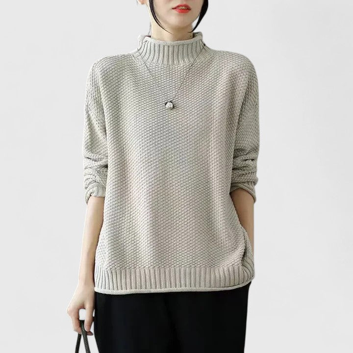Isana | Women’s Sweater | High Ribbed Turtleneck Collar Beige