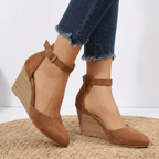 Voda | Women’s Pointed-Toe Ankle Strap Wedge – Chic Comfort Lift & Refined Artisan Finish Dark Brown
