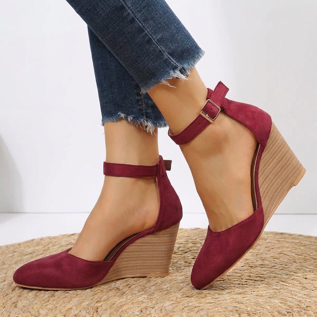 Voda | Women’s Pointed-Toe Ankle Strap Wedge – Chic Comfort Lift & Refined Artisan Finish Burgundy